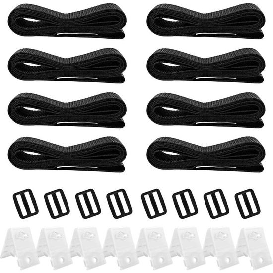 Lot De 8 Sangles De Serrage Pour Bâche Piscine - Longueur 164 Cm, Réglables, Avec Crochets Et Clips, Nylon Résistant - 8