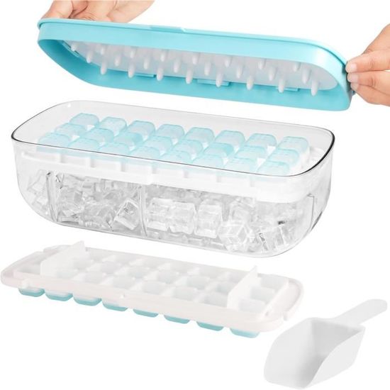 Bac à Glaçons Silicone 48 Cubes Avec Couvercle - Démoulage Facile, Portable - Pour Cocktails, Boissons, Congélation - 11