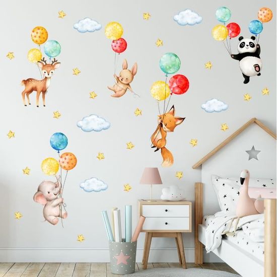 Lot De 2 Stickers Muraux Animaux Dessin Animé - Décoration Chambre Enfant, Motifs Chats Et Chiens, PVC Amovible, 60x30 Cm - 1