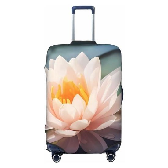 Housse De Valise Lavable - Taille M (55,9-61 Cm) - Motif Fleurs Roses Et Blanches Sur Fond Noir - Étanche, Extensible, Protège Vos Bagages