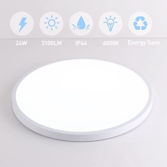 EXTRASTAR Plafonnier LED 24W 2500LM Blanc Froid 6500K - Lampe Plafond Ronde Ultra-Mince Moderne 35cm