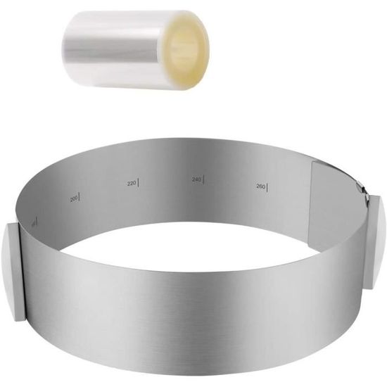 Cercle à Pâtisserie Réglable 16-30cm - Inox Alimentaire - Hauteur 8.5cm - Pour Entremets, Mousses Et Gâteaux - Moule Sans Fond