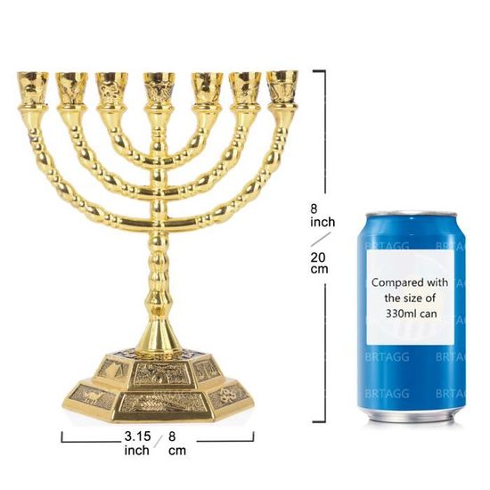 Menorah kandelaar messing gebrüneerd 7 armen groot Hebreeuws