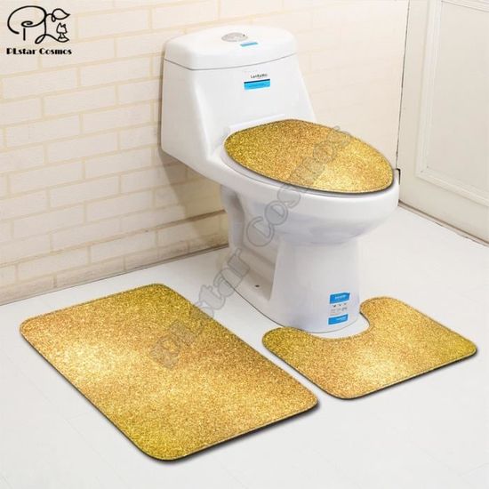 Abattant Wc,Doré métal couleur unie motif 3D imprimé salle de bain piédestal tapis couvercle toilette couverture bain - Type 4