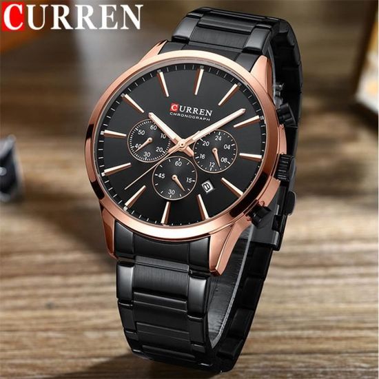 Montre Militaire Homme Noir - Chronographe Quartz Étanche Avec Date - Lige