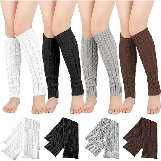 Jambières Femme Blanche Lot De 2 - Tricot Motif Tressé - Taille Unique - Pour Sport Et Fête