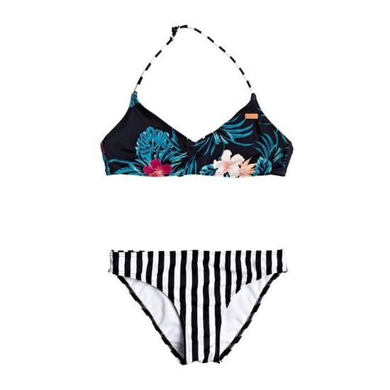 Maillot de Bain Fille Roxy Sunkissed Fleurs Rayures Noir Blanc Black Cdiscount Pret a Porter