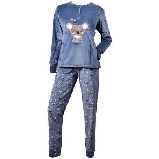 Pyjama Femme OZABI Long Cocooning Polaire Toucher Doux Bleu Cdiscount Pret a Porter