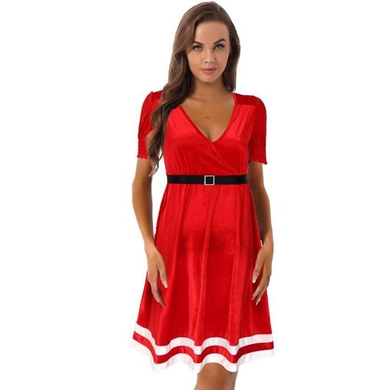 Freebily Femme Robe Mère Noël Père Déguisement Lutin Elfe Robe De