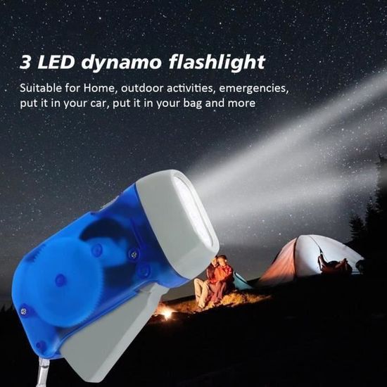 Lampe de poche dynamo à 3 LED, pression manuelle, manivelle NR, sans batterie, torche, lampe de camping, lumière pour extérieur, maison, bleu, rouge, jaune  39