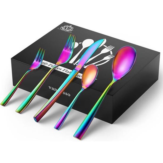 Acheter Ensemble d'argenterie en acier inoxydable, 20 pièces, couverts polis miroir, 4 couteaux, 4 fourchettes, 4 cuillères