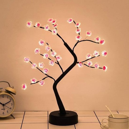 Veilleuse,Cherry Blossom TreeLampe à bonsaï artificielle avec