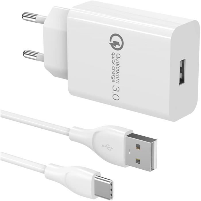 Chargeur Rapide Secteur QC3.0 18W UrbanX - 5V/3A, 1 Port USB, Noir - Pour IPhone, Samsung, Etc.