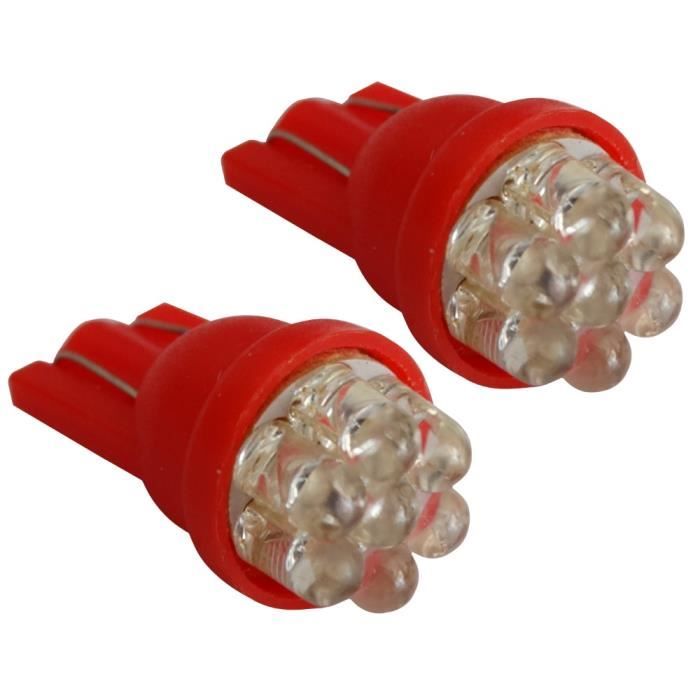 Aerzetix: 2x ampoule T10 W5W 12V 7LED rouge veilleuses éclairage intérieur seuils de porte plafonnier pieds lecteur de carte coffre