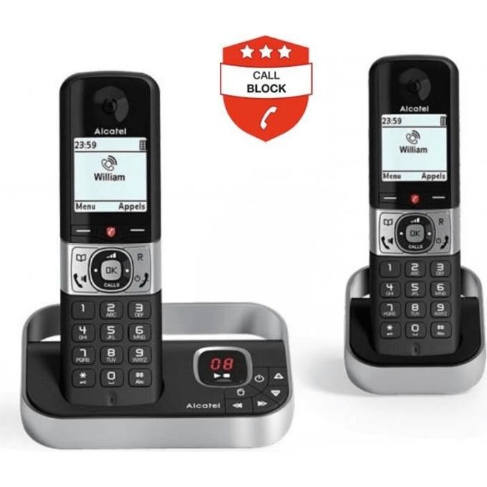 Pack DUO - Téléphones sans fil Alcatel F890 Voice Duo avec Blocage d'Appels Premium – Répondeur intégré – Téléphonie sénior