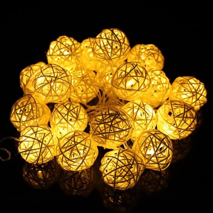 Romantic Globe Rattan Ball Guirlande Lumineuse LED Sepak Takraw Style Lampe, 20 Veilleuses Blanc Chaud Pour Chambre