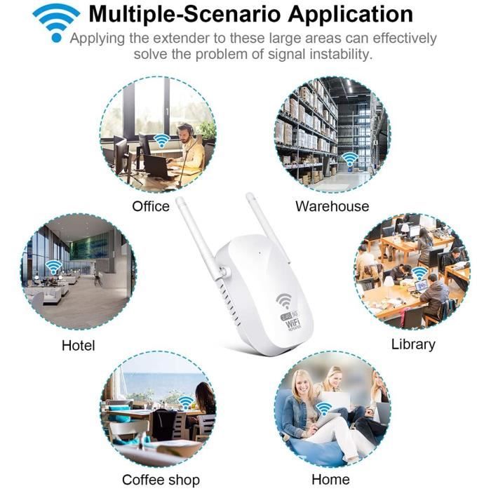 1200Mbps Répéteur WiFi Amplificateur WiFi sans Fil Puissant, Repeteur WiFi Bi Bande 5GHz/2.4GHz WiFi Répéteur sans Fil