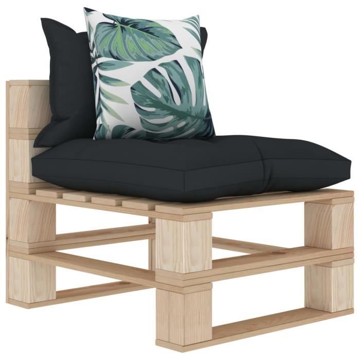 Canapé palette de milieu et coussins anthracite et fleur Bois-SQY Boutique