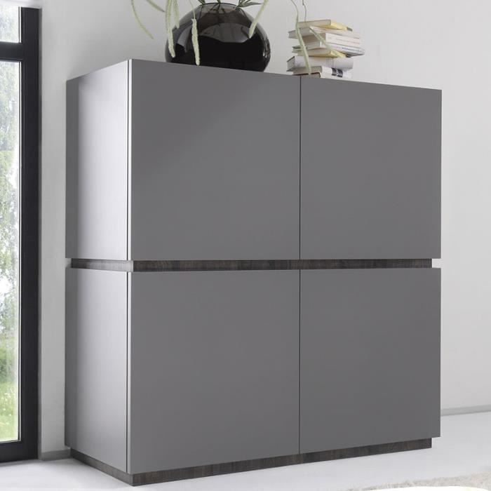 Buffet haut laqué design gris 4 portes VALERONA 2 Option 1