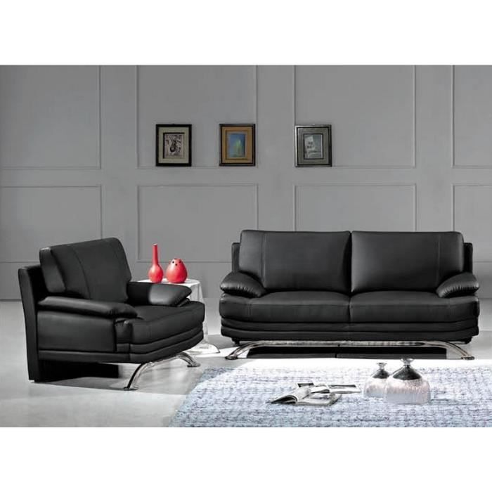 ROMA - Ensemble canapé design 3+2 en cuir noir
