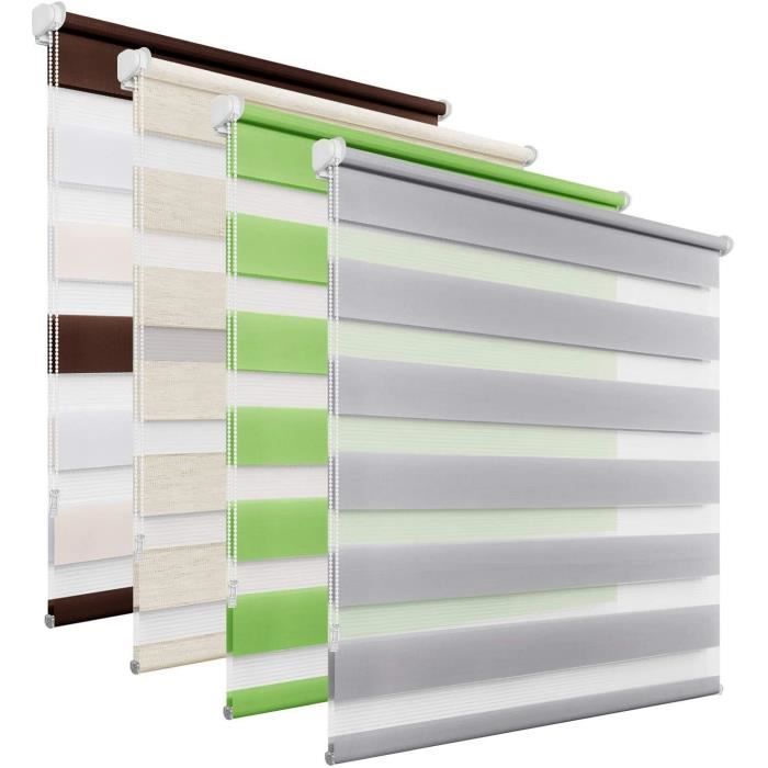 Store Enrouleur Jour Nuit, Tissu Double, 80 x 220 cm Gris, Rideau sans Perçage, Translucide, Occultant et Protection Vie avec trop