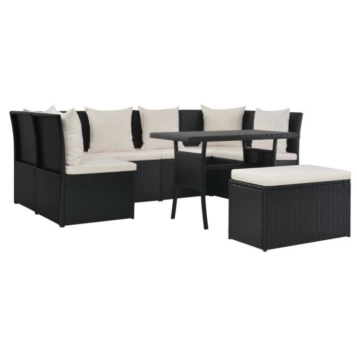 Salon de jardin 8 pcs avec coussins - Ensemble repas de jardin Meuble de jardin Résine tressée Noir Nouveau *871708