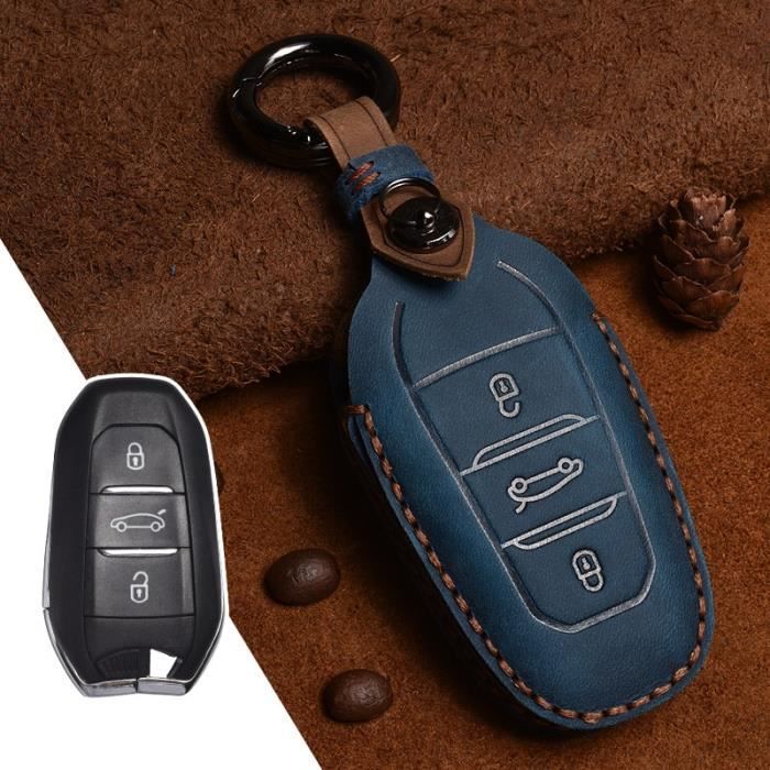 Housse de clé de voiture en cuir pour Peugeot et Citroen, pour modèles 308, 408, 508, 2008, 3008, 4008 blue