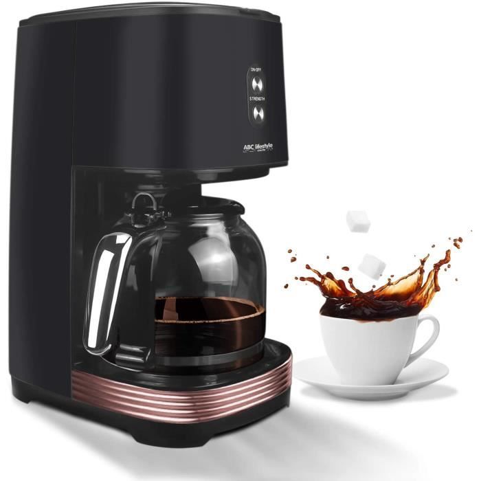 Cafetière à filtre rétro avec filtre permanent, jusqu'à 12 tasses, Cafetière rétro avec verre de 1,5 l, plaque de maintien au chaud