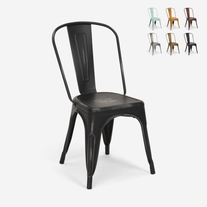 Chaises design industriel vintage en métal shabby chic style Tolix Steel Old, Couleur: Noir