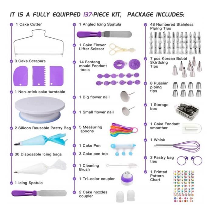 avec Plateau Tournant de Gâteau/Douilles Pâtisserie/Spatules,Ustensiles à Pâtisserie 137 PCS