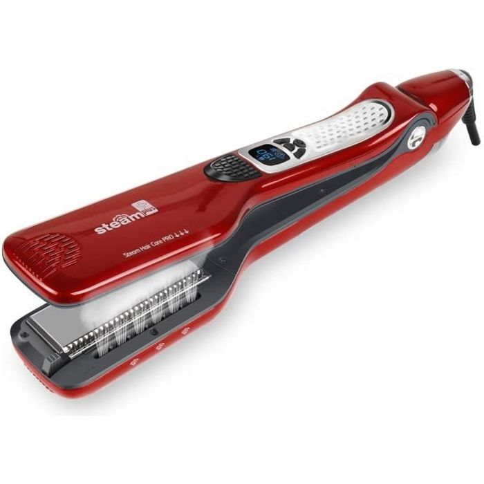Lisseur vapeur Steamplus- Lisseur de salon professionnel - Plaques double technologie - Lissage longue durée--rouge