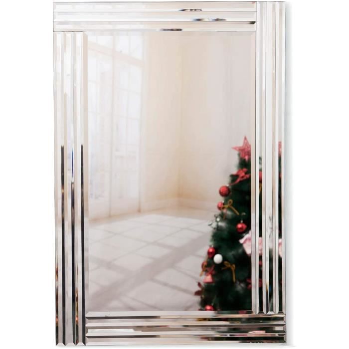 RICHTOP Miroir Murale Grand Bois Miroirs Mural rectangulaire Design à Triple Bords biseautés, Velours Noir Argenté Miroir à Fixa,108