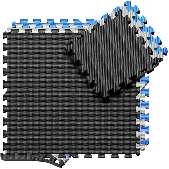 Tapis de Protection de Sol – 18 Dalles en Mousse sans BPA + Bordures - Matelas Puzzle pour Matériel Fitness Gym Musculation