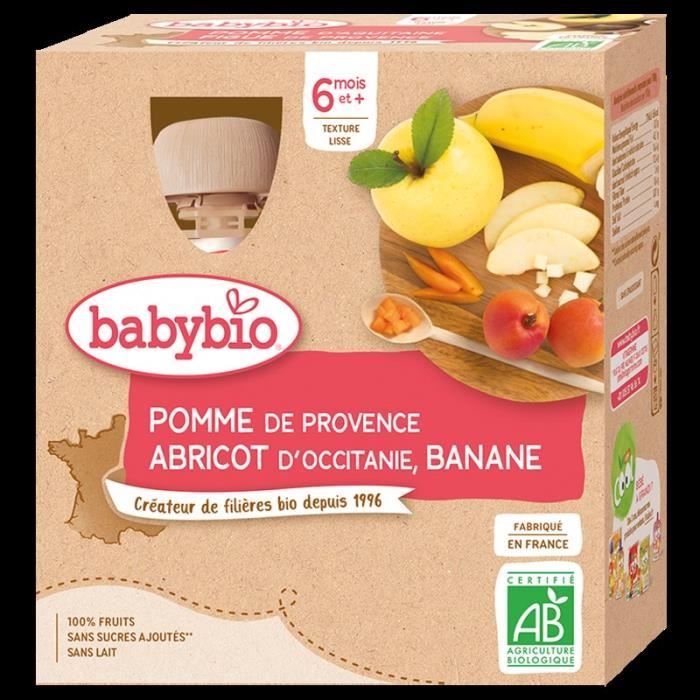 Babybio - Gourde Pomme Abricot Banane - Bio - 4x90g - Dès 6 mois