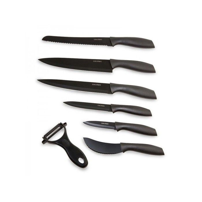 Cecotec Lot de 7 Couteaux professionnels avec revêtement en céramique Couteaux Titanium. Fabriqués en acier inoxydable AISI 420B ave