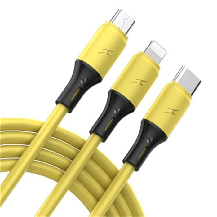 Multi Câble de Chargeur Xiaomi Redmi Note 9 Pro -Note 9 Pro Max Charging Câble USB (1,2 m) 3 en 1 téléphones tablettes etc -jaune