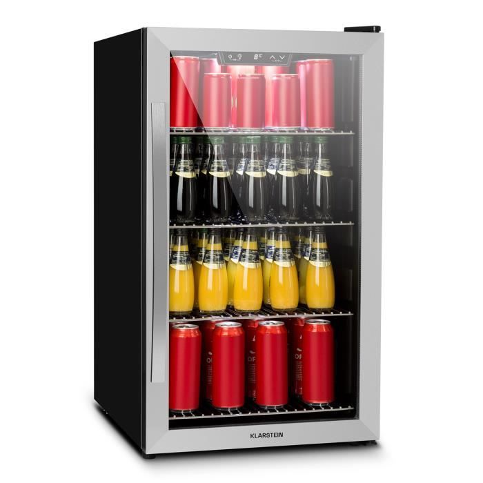 Klarstein Réfrigérateur à boissons 124 litres - 0 à 10°C- Minibar pose libre ou encastrable - Verre & inox - Classe énergétique A+