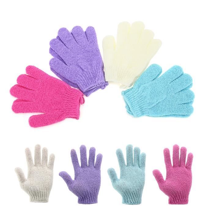 4 Paire Gant de Bain Exfoliant Soins de La Peau Massage Nettoyage Douche