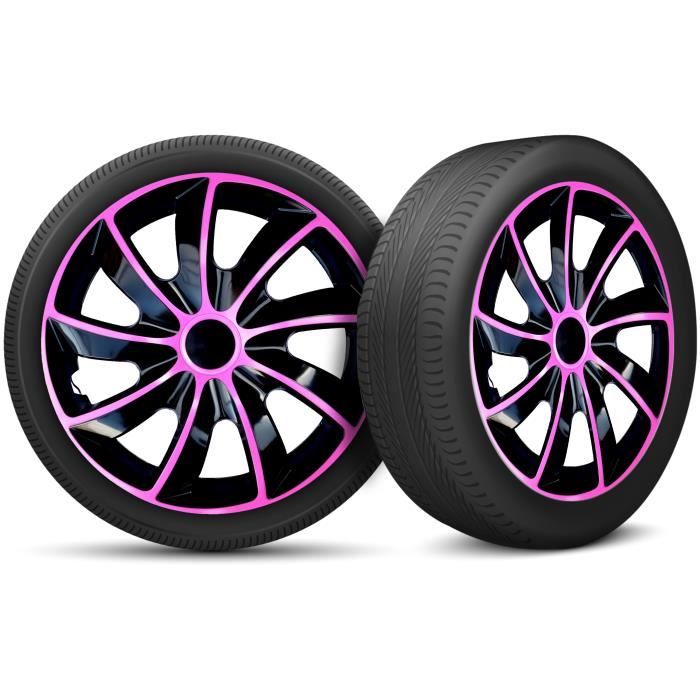 Enjoliveur 15 Pouces - Set de 4 Universel Enjoliveurs 14 Pouces à Enjoliveurs 16 Pouces - Enjoliveurs pour Auto - Rose QUAD