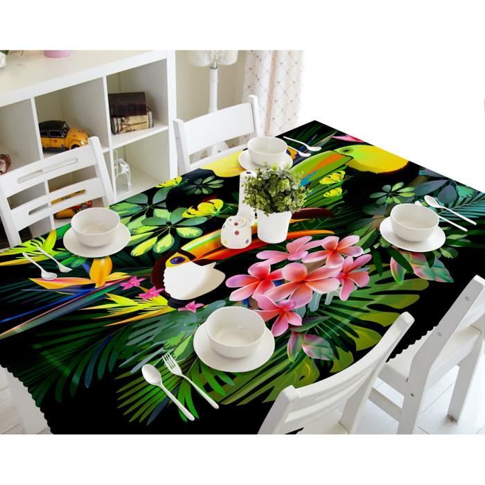 Nappe de table Motif Forêt tropicale feuille toucan 3D effect imperméable et antipoussière 140 x 200cm