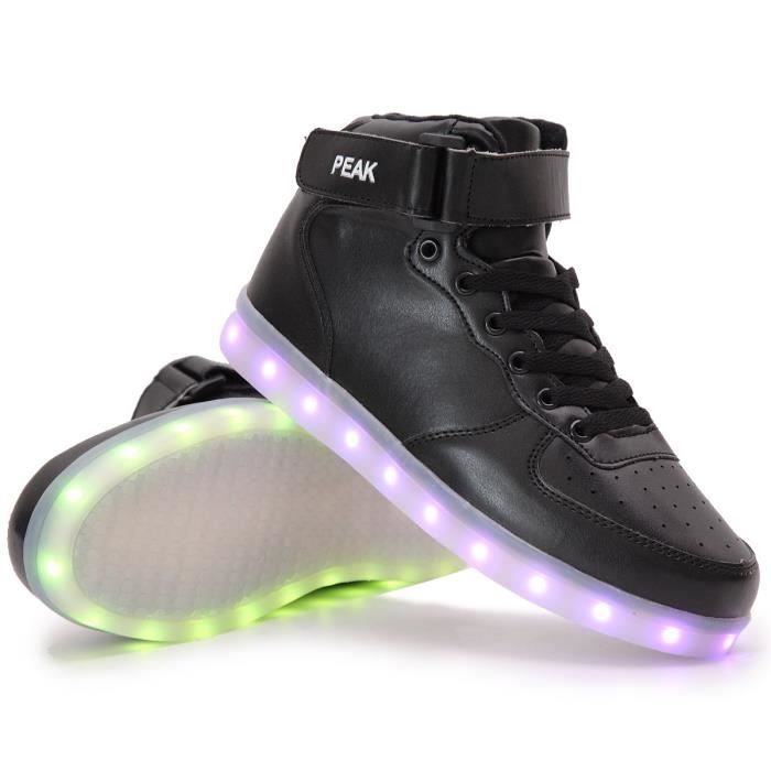 PEAK SPORT Haut-dessus Enfant Chaussures 7 Couleur LED Sport Respirant Sneakers USB de Recharge Chaussures Lumineuses Garçon Fille
