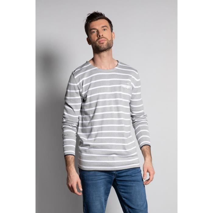 DEELUXE Pull à rayures MADOXON Light Grey Mel