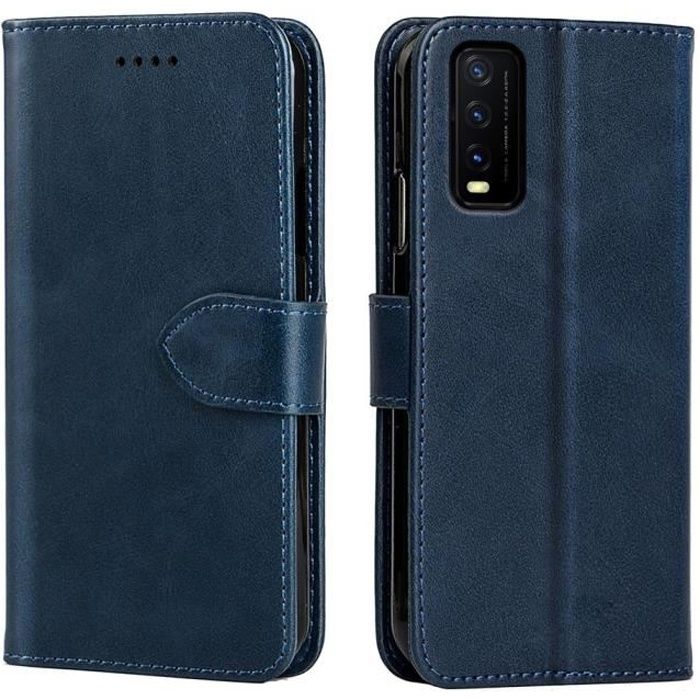 Coque pour vivo Y12s-Y11s-Y20s Housse Téléphone Etui bleu Portefeuille Flip en Cuir et Doux cover case