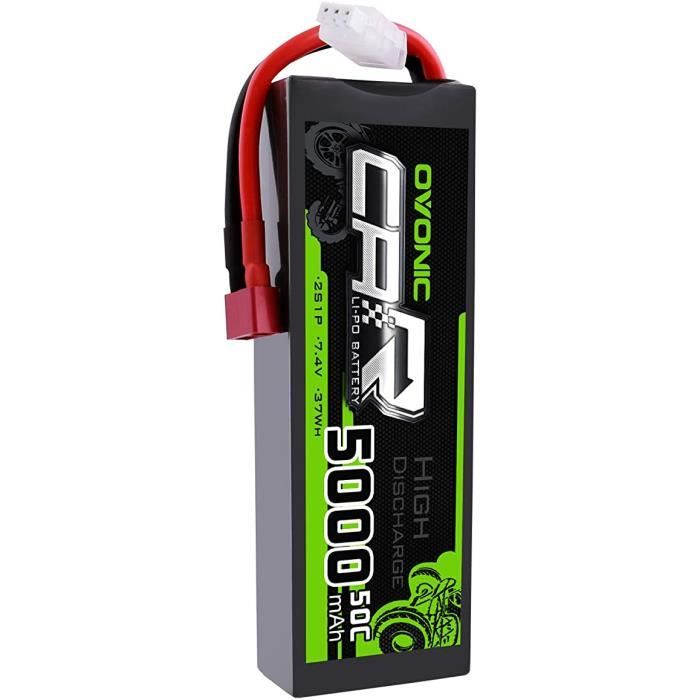 OVONIC LiVo Batterie 7.4V 5000mAh 50C 2S HardCase avec Prise de Type Dean pour Traxxas Slash Buggy Team