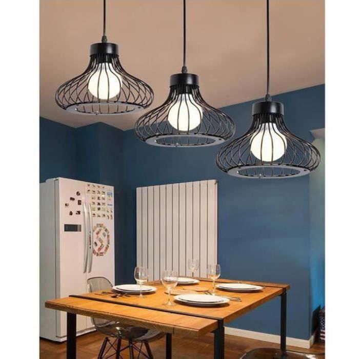 Rétro Lampe Vintage suspension Industrielle Lustre Fer en Métal E27 de 3 Ampoules Conception