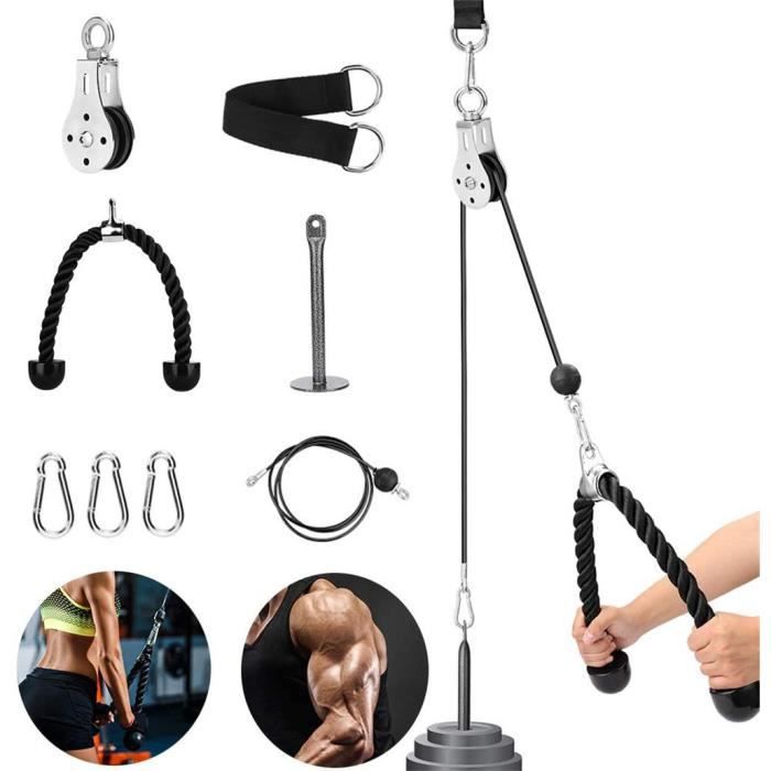 PRUMYA Fitness Poulie Système de câble DIY Chargement Broche de Levage Triceps Machine Corde entraînement Longueur réglable Home Gym