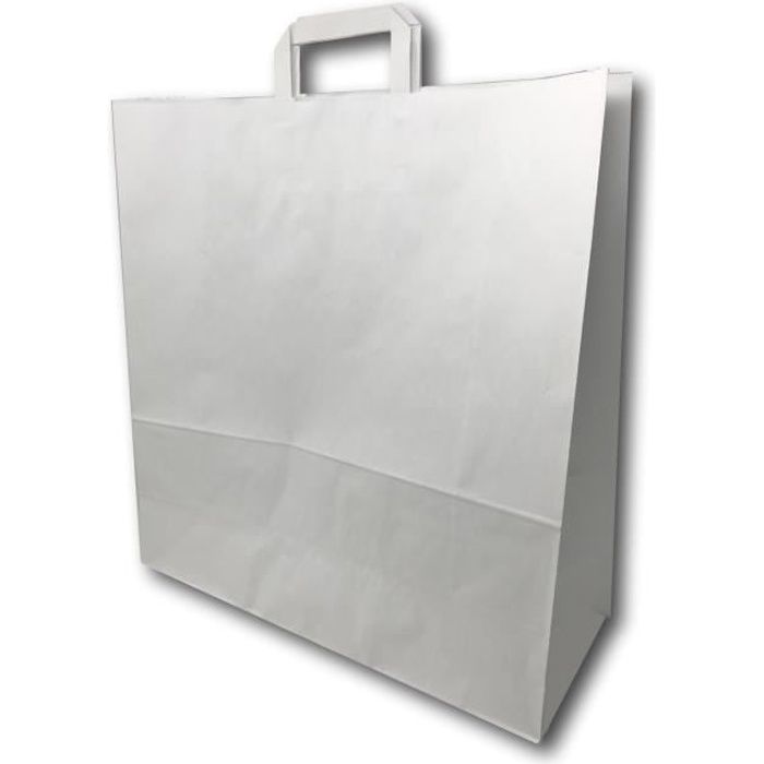 50 Grands Sacs Papier kraft blanc avec poignée 36 litres largeur 45 cm, hauteur 47 cm, soufflet 17- sac cabas à anse plate solide, r