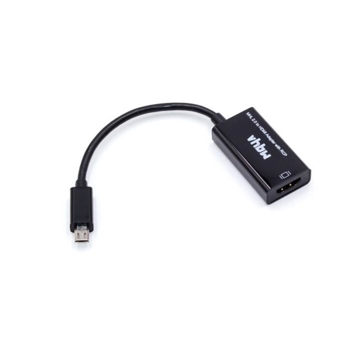 Adaptateur câble MHL 2.0 vhbw de Micro-USB à HDMI pour le transfert de contenu HD pour Samsung Galaxy Note 8.0 3G GT-N5100, GT-N5110