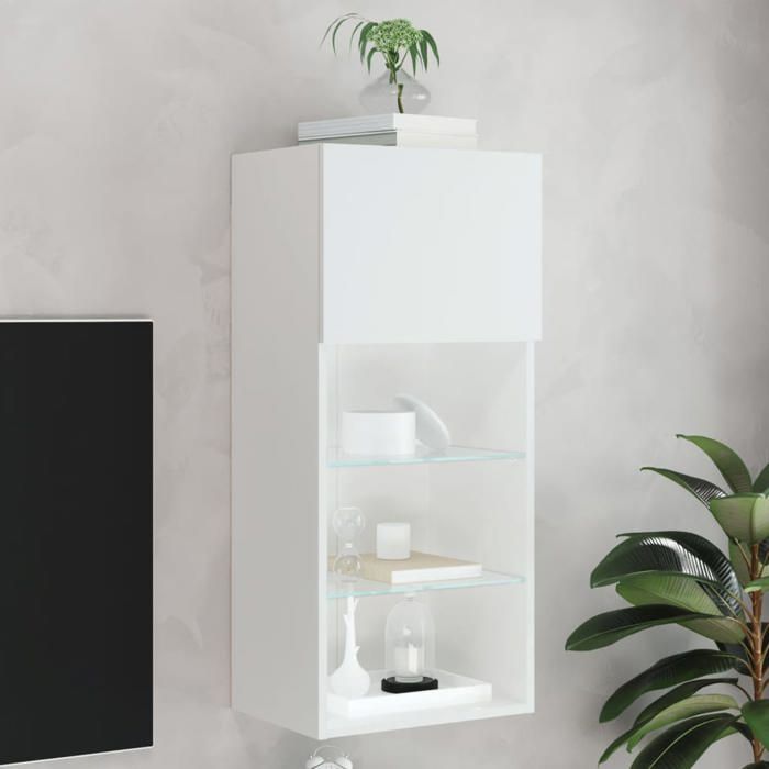 vidaXL Meuble TV avec Lumières LED Armoire de Télévision Murale avec Rangement Meuble Télé Suspendu Salon Salle de Séjour 837043