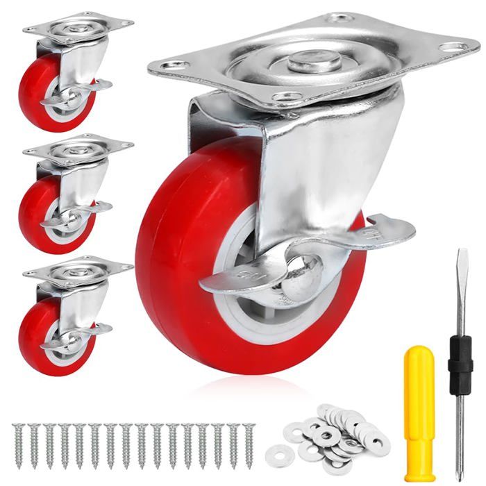 Set De 4 Roulettes Pivotantes 75mm Avec Frein - Charge 136kg Par Roue Pour Meubles Et Équipements